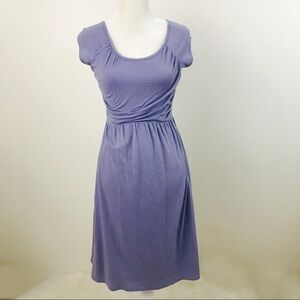 Garnet Hill Purple Ruched Short Sleeve Midi Dress